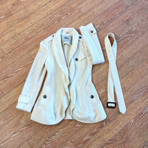 Burberry Cream Belted Wool & Cashmere Knit Peacoat - Sz US 4 - Picture 3 of 16